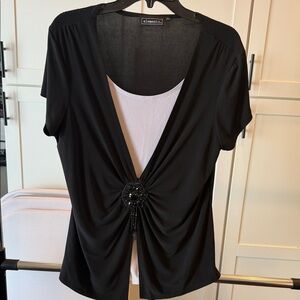 Element Black and White Blouse with Embellished Detail